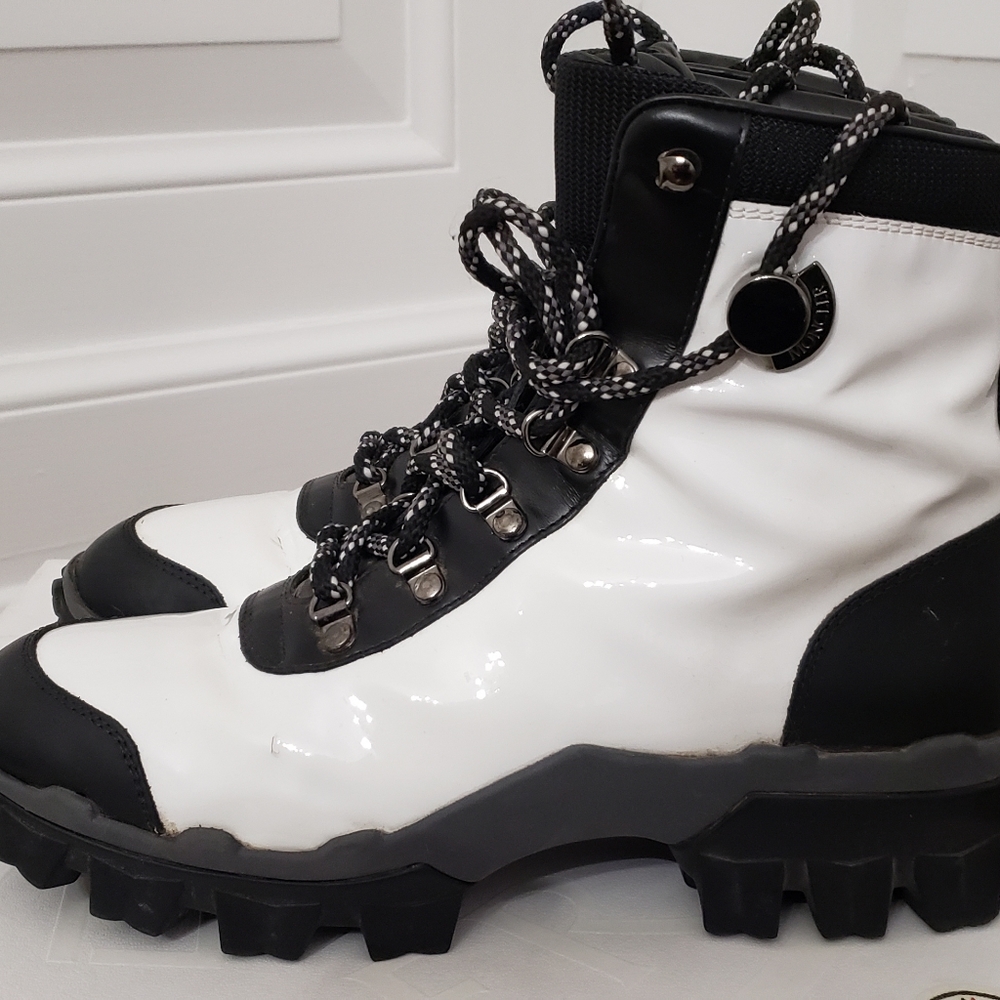 Moncler Helis White Black Leather Snow Hiking Boots Size 38.5 - Picture 6 of 15